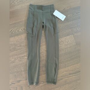 Lululemon high rise invigorate leggings tights 25” inseam in size 2, olive green